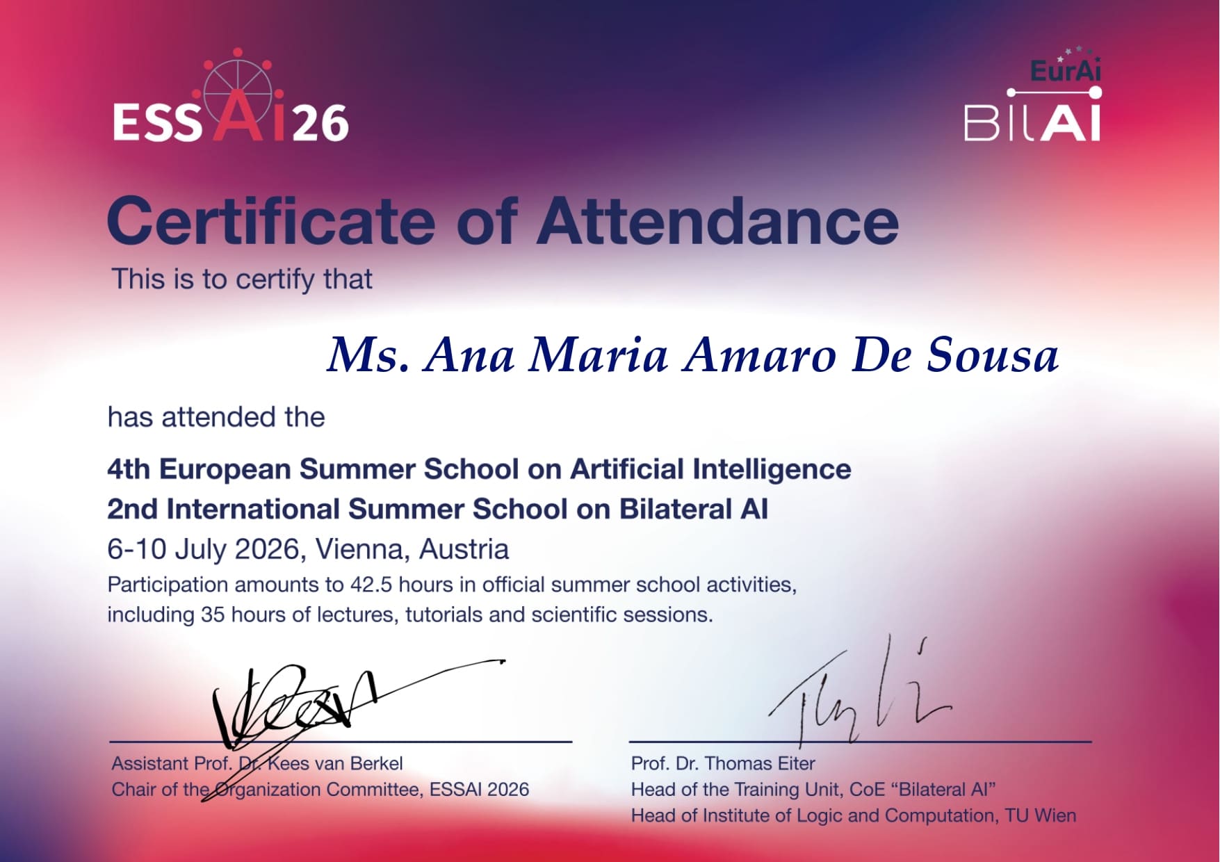 ESSAI Summer School Certificate